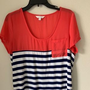 Charming Charlie Striped Navy and Pink Blouse